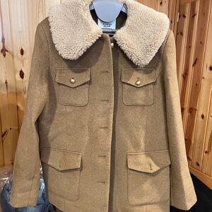 Camel Teddy Jacket with Shearling Collar